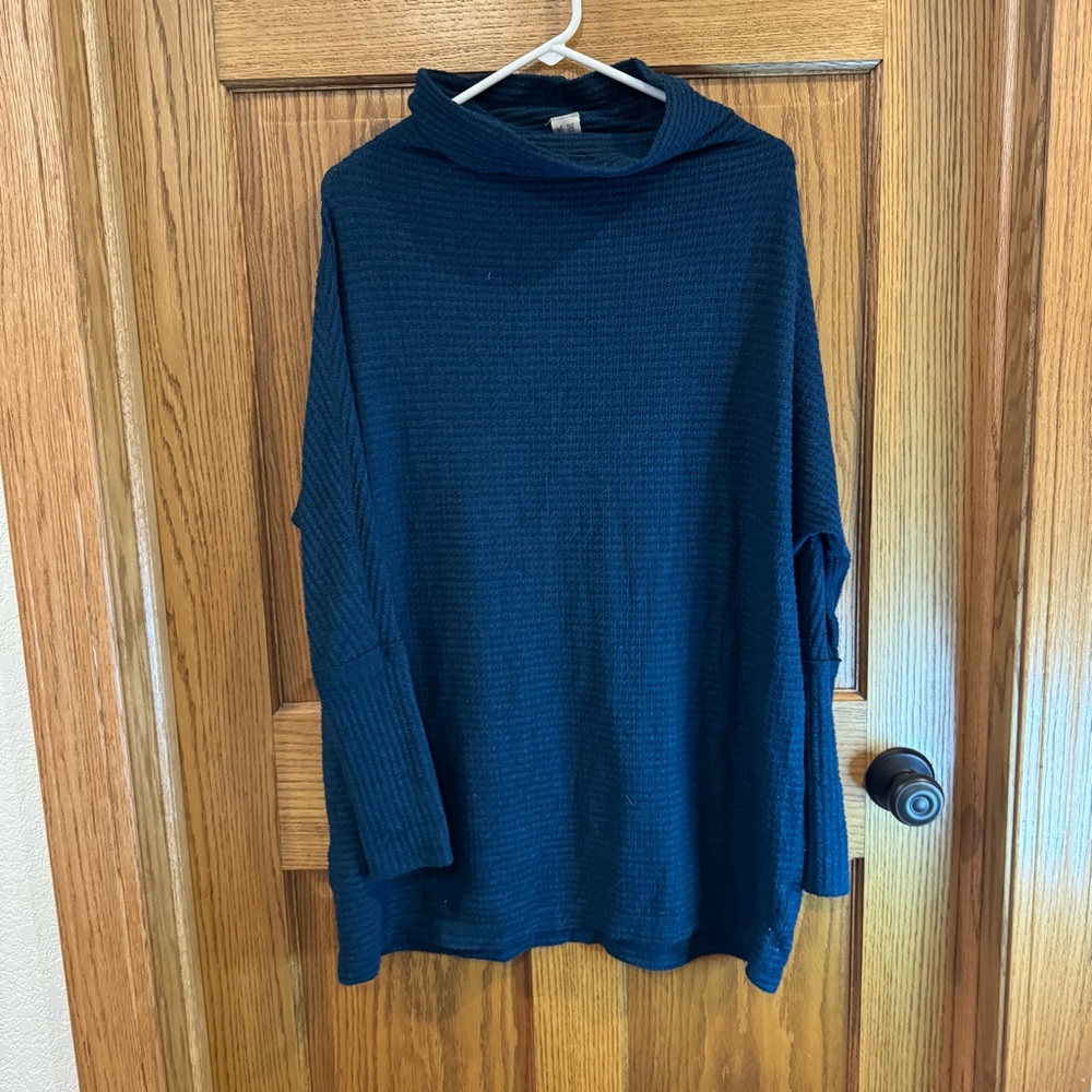 We The Free Free People waffle knit funnel neck oversized top navy S